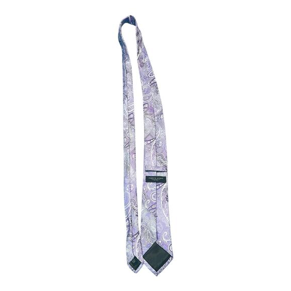 PRONTO UOMO Men's 100% Silk Skinny Necktie Designer PAISLEY Purple Silver EUC - Picture 2 of 7